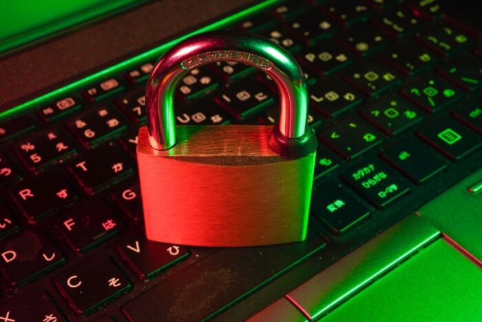 A lock stood on a laptop keyboard